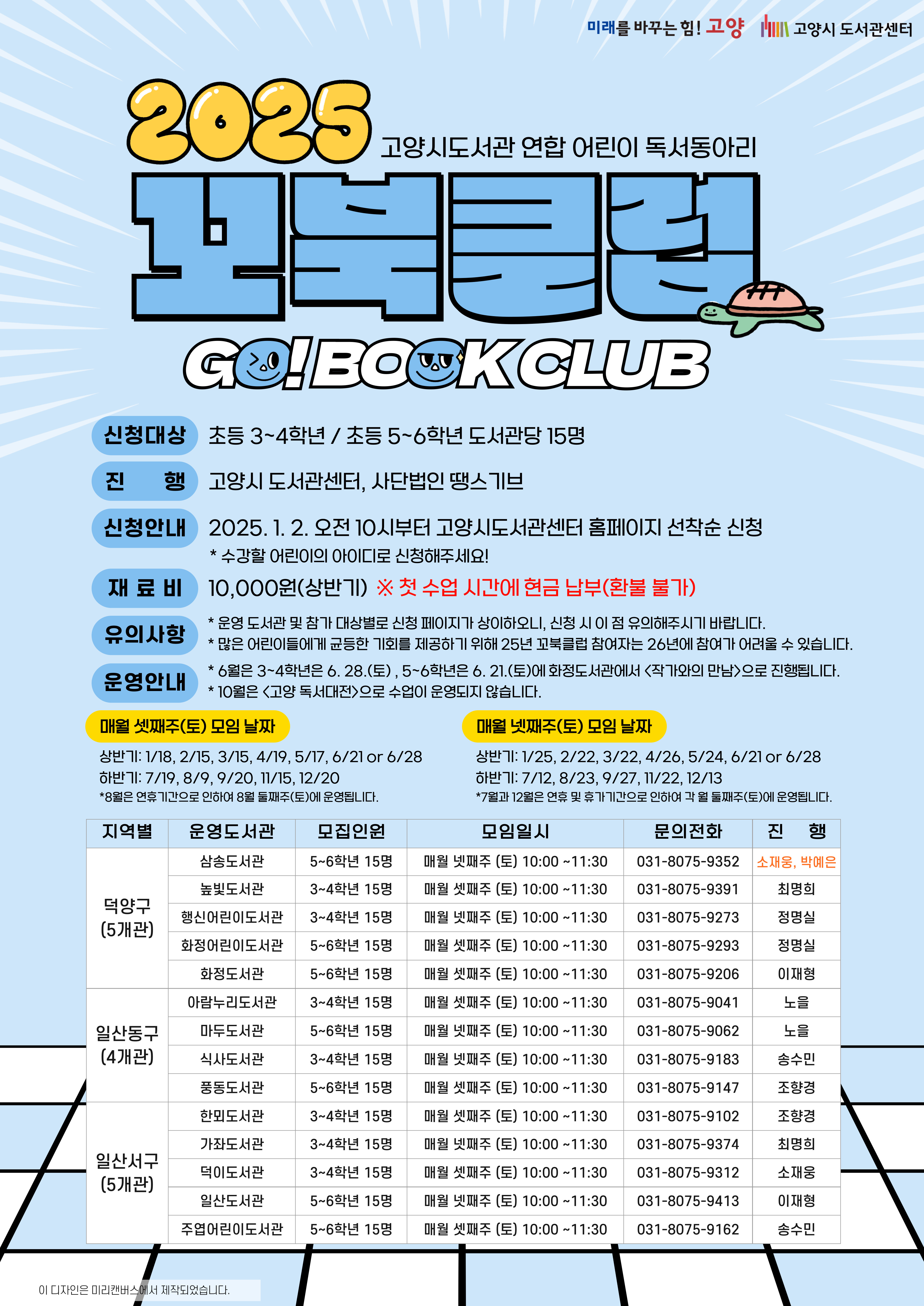 [2025년 상반기] 고양시도서관 연합 어린이 독서동아리 꼬북클럽 회원모집